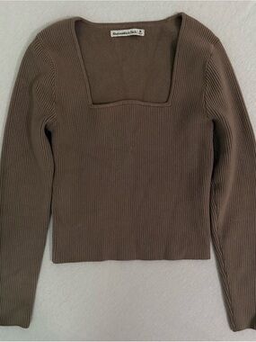 Abercrombie & Fitch Brown Ribbed Square Neck Sweater Brown Medium
